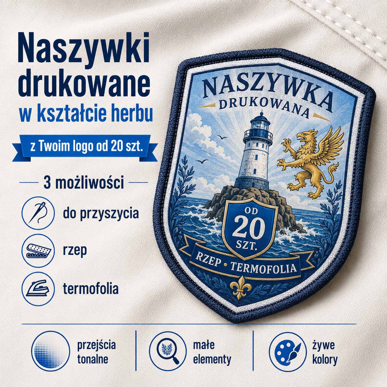 Naszywka drukowana w kształcie herbu DTF z haftowaną ramką i logo OSP lub instytucji
